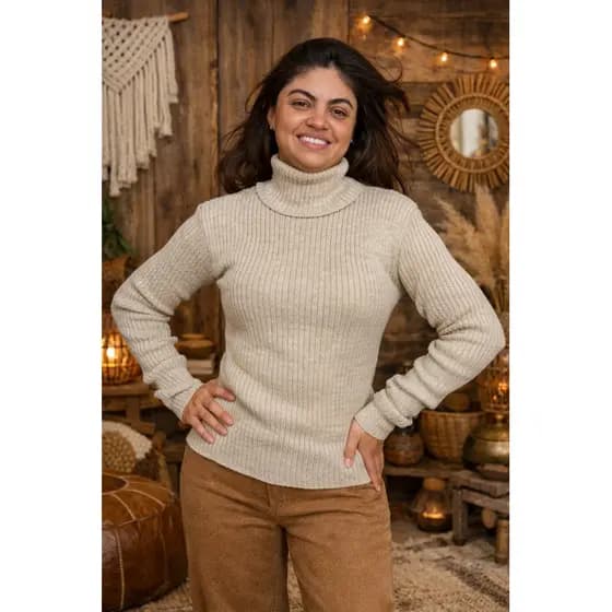 Cacharrel Feminina Grossa PLUS Tricô Gola Alta Inverno