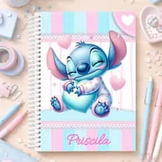 Caderno Stitch Personalizado com Nome | Capa Dura | Universitário 1 ou 10 Matérias | Presente Criativo | Caderno Fofo
