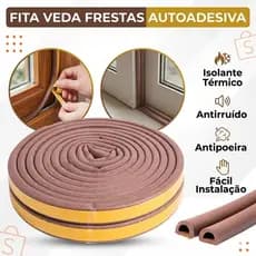 Fita Veda Frestas Autoadesiva 6 Metros Para Portas E Janelas Isolante Térmico E Antirruído