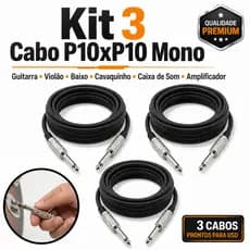 Kit 3 Cabo P10xP10 Mono Guitarra Violão Baixo Cavaquinho Caixa Som Amplificador Premium