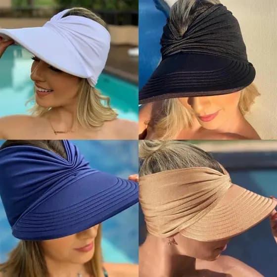 Viseira Feminina Chapéu Praia Turbante Dupla Face Piscina Esporte Clube Corrida com Proteção Solar UV 50+