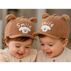 Boné Bebê Infantil Orelhinha Smile Ajustável Menino Menina Fofo Coreano Estiloso Veludo Cotelê