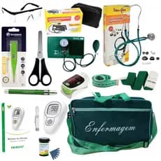 Kit de enfermagem VERDE  com glicossimetro  esfigmo e oxímetro