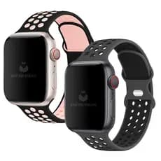 Kit com 2 Pulseiras Silicone Furos Fecho Duplo Preto Rosa e Preto Compatível com Apple Watch