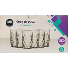 Jogo de Copos Diamante de Vidro 6 Peças Útil Bazar 350ml