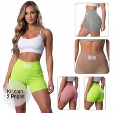 2 Bermudas Fitness Feminina Cintura Alta Poliamida zero transparencia