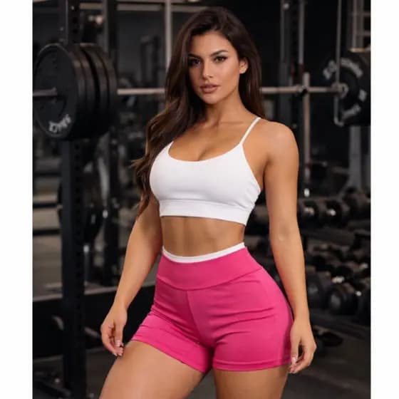 Conjunto Fitness Feminino suplex Poliamida Cintura Alta Bermuda e Top