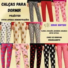 01 CALÇA PIJAMA FEMININA MEIA ESTAÇÃO para Dormir de Poliéster (Estampas Sortidas)