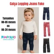 CALCA LEGGING JEANS FAKE BEBÊ INFANTIL 2 A 3 ANOS PIMPOLHO