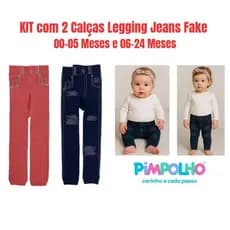 KIT 2 Calças Legging Jeans Fake Bebê Infantil Marca Pimpolho 2 a 3 anos