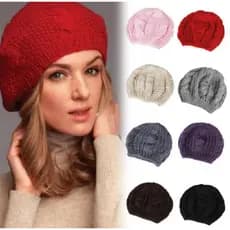 Boina Tricô Feminina Trançada, Estilo Francesa, Gorro Crochê Unissex, Várias Cores
