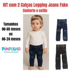 KIT COM 2 CALÇAS LEGGING BEBÊ CRIANÇA INFANTIL 00 A 05 MESES; 06 A 24 MESES OU 2 A 3 ANOS MARCA PIMPOLHO