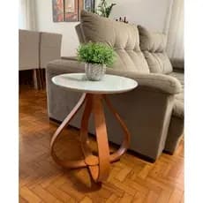 Mesa Canto Lateral Decorativa Sala Redonda Luxo Cebola Off White