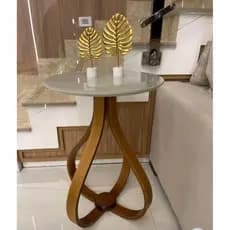Mesa Lateral Base Madeirada Cebola Tampo Laca Com Vidro Fixo ou Laminado Sem Vidro