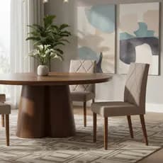Cadeiras Sala Jantar Joniel Decor Em Madeira Estofadas Linho Alepo Mel Champanhe