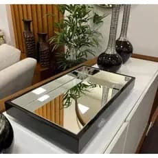 Bandeja Decorativa Espelhada Laqueada Sala Taças Bar Preta
