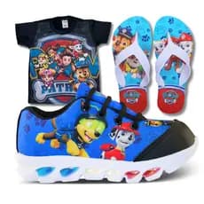 Kit Tênis Da Patrulha Canina Com Led Confortável Leve + Chinelo e Camisa presente dia das crianças