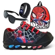 Kit Tênis Homem Aranha com Led Colorida + Mochila ,Relógio e Óculos presente dia das crianças