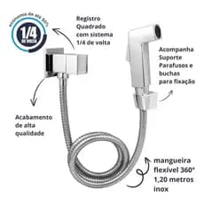 Ducha Higiênica de 1,20m  Bidê Luxo Banheiro Lavabo  Metal Cromado Brilhante 1/4 Volta Duchinha de Mão.