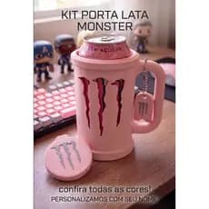 Kit Caneca porta lata Monster | Com ou Sem Nome | Personalizado | Porta Lata | Brinde