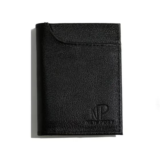 Carteira Masculina Couro Legítimo Casual Vertical Slim Dobrável Porta Cartão Preta
