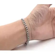 Pulseira masculina 6m fina aço inox prata 1:1