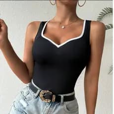 Blusa Feminina Elegante Regata Gola Coração Ribana Premium  blusa feminina bicolor Tendência verão 2025