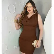 Vestido Feminino Elegante Gola Boba Drapeado Vestido Mídi Anarruga Premium Vestido Zero Transparência