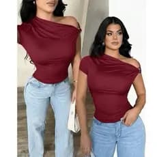 Blusa Elegante Ombro Único Suplex Premium – Detalhe Dourado Exclusivo