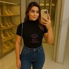 Blusa Feminina Básica Gola Alta Camiseta Feminina canelada Anarruga