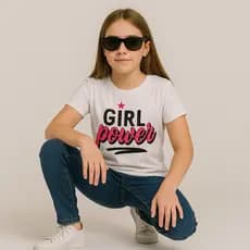 Camiseta Feminina Infantil blusinha infantil juvenil  Girl Power Estampada Algodão Branca Confortável