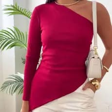 Blusa Feminina a Elegante Assimétrica Mula Manca Blusinha Primavera Nula Manga
