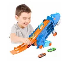 Caminhão De Engolir Dinossauro Com 4 Carrinhos Pista Lançadora de Carrinhos SOMENTE COR AZUL