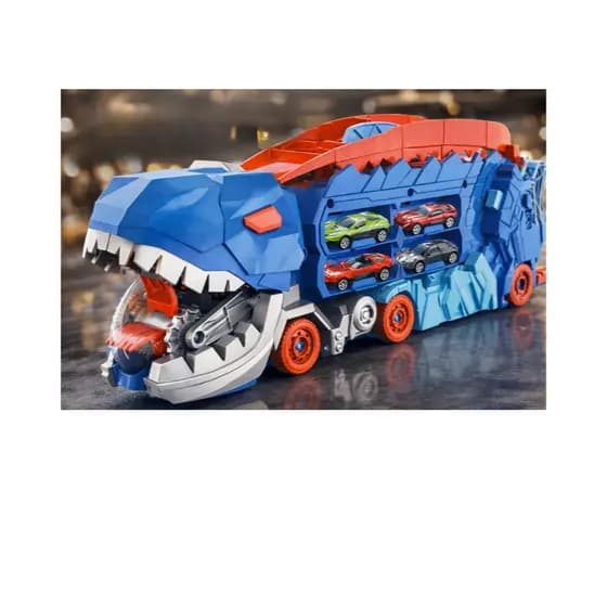 Brinquedo Caminhão Cegonha Pista Lançadora de Carrinhos Dinossauro COR SOMENTE AZUL