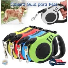 Coleira Guia Retrátil 5m Pets Cachorro Cães Gatos Botão de Controle Para Regulagem