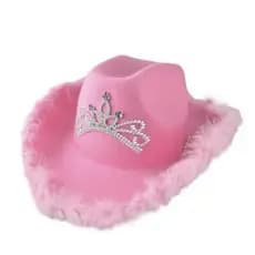 Chapéu De Cowboy Sheriff Esttrla Masculino e Feminino Rosa Com Pena/Fedora