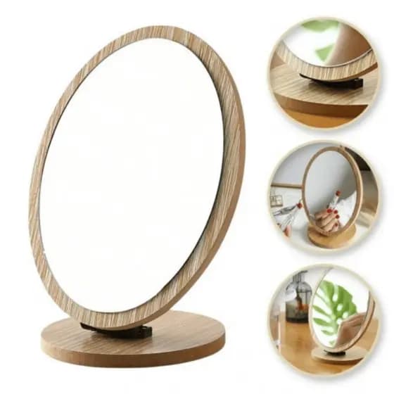 Espelho De Mesa Para Maquiagem-Portátil Com Moldura-Suporte Em Bamboo