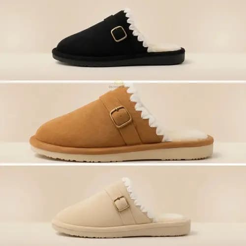 Pantufa Feminina E Masculina Forrado Sola Antiderrapante Peluciada Com Fivela