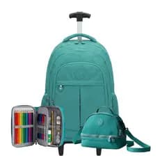 Kit Escolar Completo - Mochila de Rodinhas, Lancheira Térmica e Estojo Espaçoso Juvenil