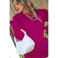 Blusa de Frio Feminina Tricot Manga Longa Três Tranças Frontais Inverno