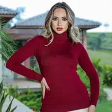 Blusa Feminina Cacharrel Gola Alta Manga Longa Moda Inverno Lisa Confortável