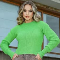 Blusa Manga Longa Tricot Fang Gola Redonda Moda Feminina Casual Confortável Moda Outono Inverno