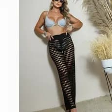 Calça Saída de Praia Feminina Tricot Confortável Elegante Moda Primavera Verão
