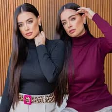 Kit 2 Blusas Femininas Manga Longa Cacharrel Gola Alta Inverno