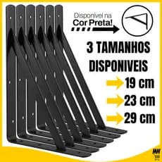 Kit 2 a 20 Suportes Mão Francesa Preta 29cm/23cm/19cm Canto Tábua Cantoneira Reforçada Preto