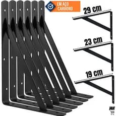 Kit Suportes Mão Francesa Preta 29cm - 23cm - 19cm Canto Tábua Cantoneira Reforçada
