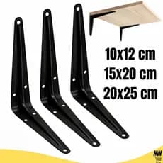 Kit Suportes Mão Francesa Preta 10x12cm/15x20cm/20x25cm Canto Tábua Cantoneira Reforçada