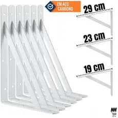 Kit Suportes Mão Francesa 29cm/23cm/19cm Prateleira Tábua Cantoneira Reforçada Branca
