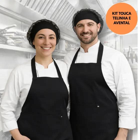 kit 1 TOUCA TELINHA AVENTAL OXFORD COZINHA BAR RESTAURANTE LANCHONETE FOOD TRUCK PADARIA SORVETERIA
