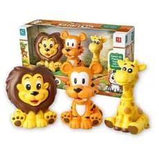 Kit 3 Mordedor Bebê Trio Safari Animais Leão Tigre Girafa Vinil Macio Cometa Seguro Atóxico
